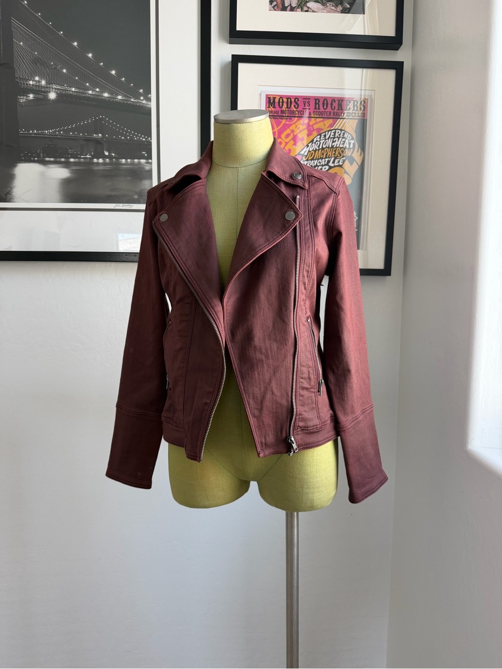 Liverpool Jeans Company Women's Burgundy Moto Jacket